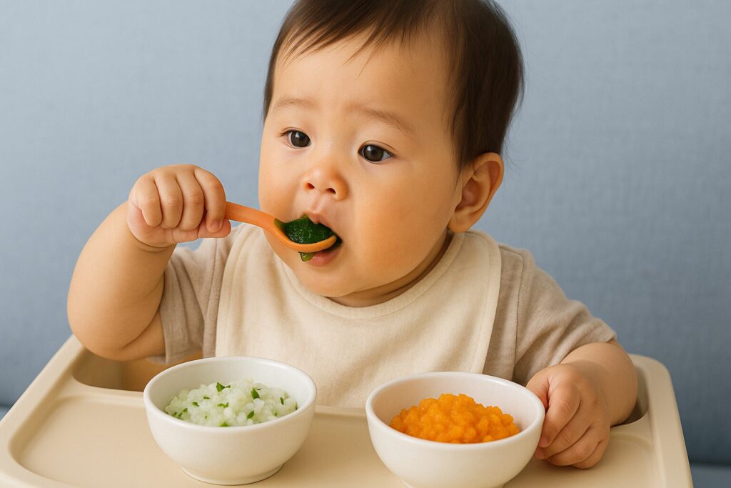 離乳食をスプーンで食べる赤ちゃん
